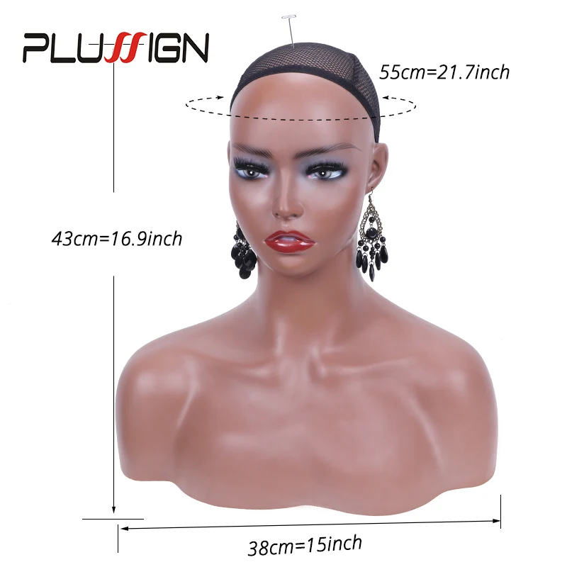 Realistic Mannequin Head With Shoulders Female Wigs Display Head With Ear Pierced African American Manikin Heads Can Put T Pins