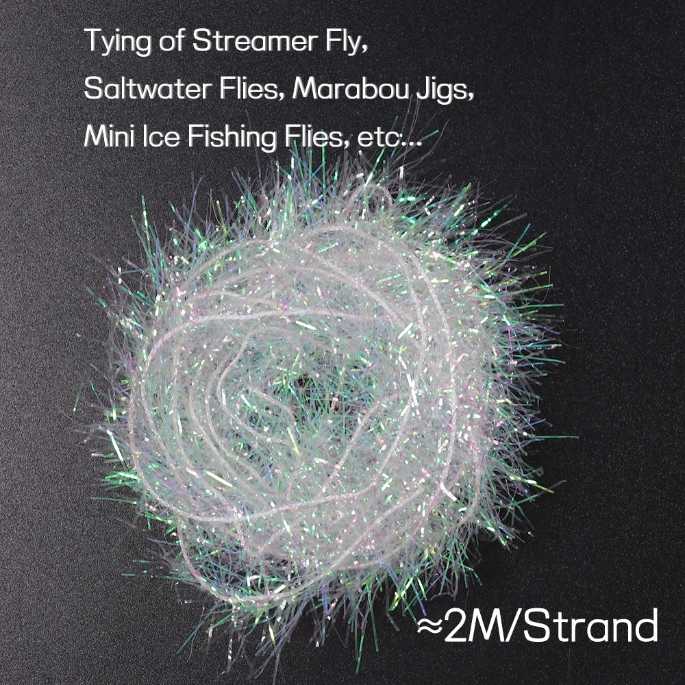 Bimoo 8packs 3.5cm Width Long Hair Ice Chenille Crystal Flash Fly Tying Material for Saltwater Streamer Fly Marabou Jig Lure