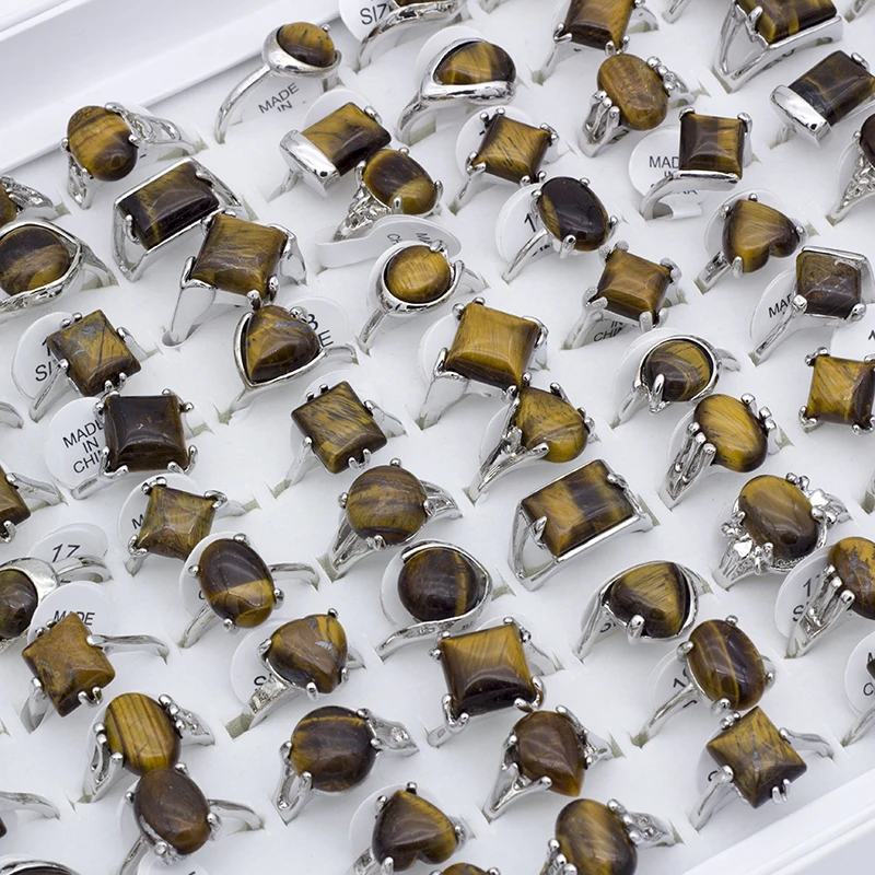 Tiger Eye Stones Rings For Women Natural Stone Geometric Ring Retro Fashion Jewelry Gifts For Women Men 25Pcs/Set