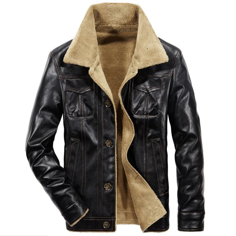 

Winter Fur Leather Jacket Men Casual Plus Fleece Suede Jackets Mens Windproof Outerwear Thick Warm Jaket Man Moto Leather Coats