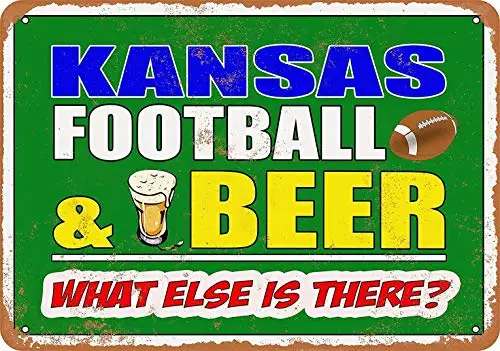 Kansas Football and Beer - Retro Wall Decor Home Decor 8 x 12 Metal Sign