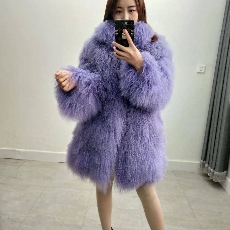 

JMLD 2022 Women Real Mongolian Sheep Fur Coat With Collar Beach Wool Jacket Female Can Be Customized Size And Color Outerwear