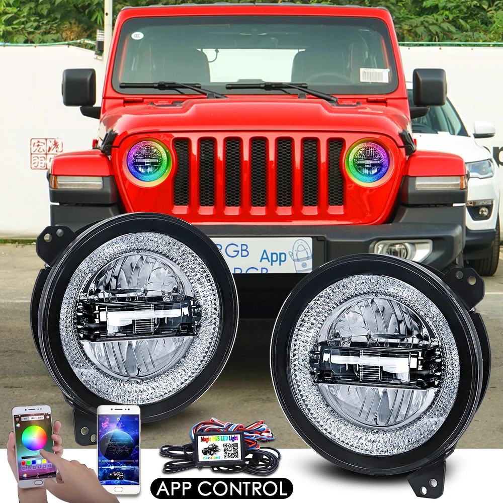 

RGB светодиодная фара для Jeep wrangler JL 2018 светодиодный 9 дюймовая Алмазная светодиодная фара 30 Вт 60 Вт 9-16 В 5700 к черная