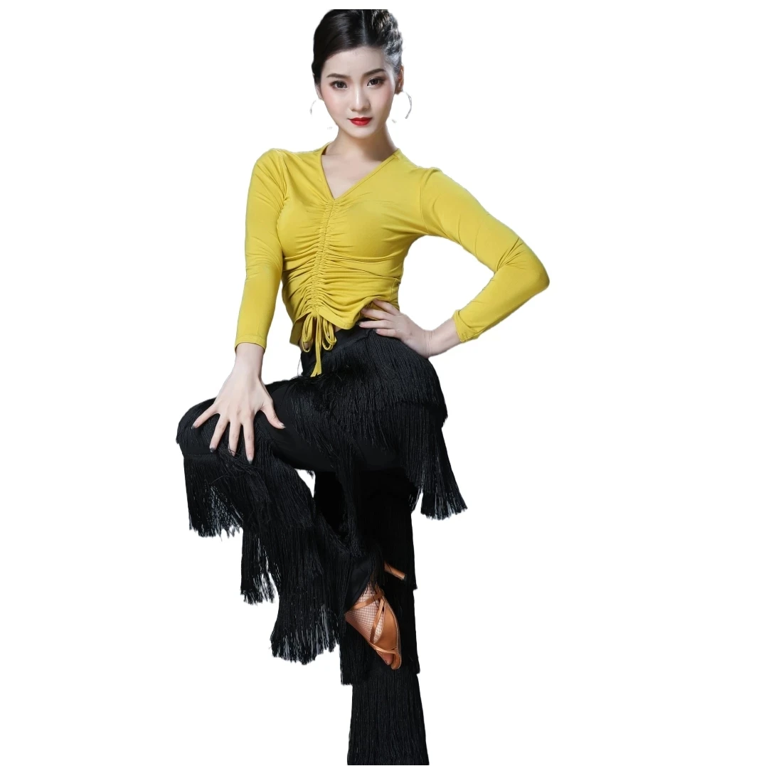 Adult Latin Dance Pants Fringe Dance Top Ballroom Dance Samba Salsa Dance Tassels Trousers Performance Clothes