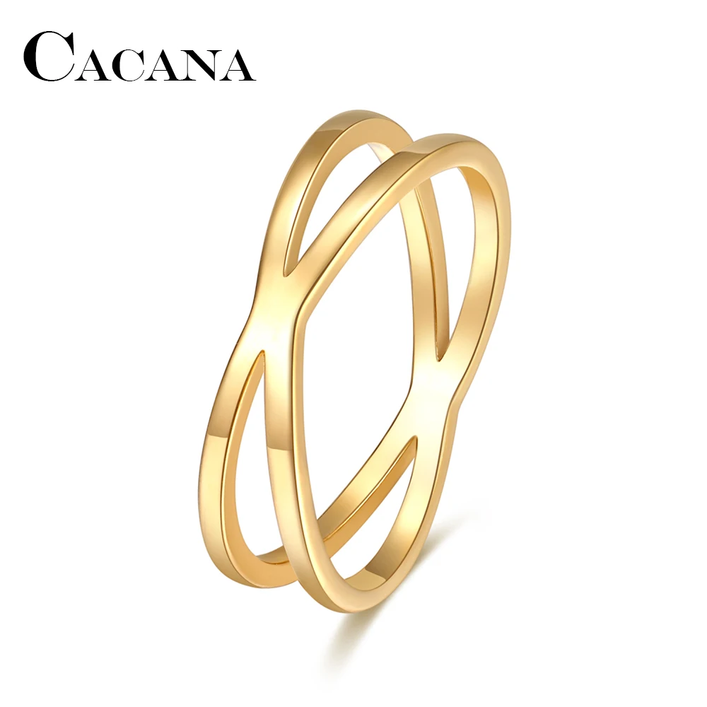 CACANA Bohemian Vintage Cross Best Rings for Women Wedding Trendy Stainless Steel Chain Jewelry Large Antique Rings Anillos R227