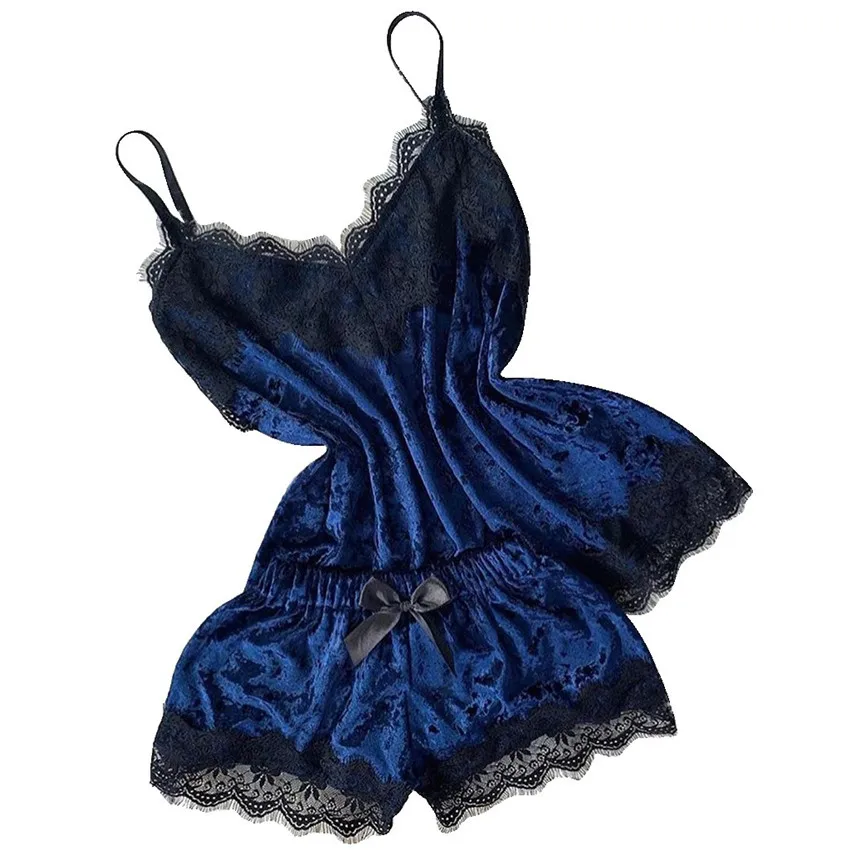 Conjunto de lencería Sexy de terciopelo para Mujer, ropa de dormir Sexy, picardías de tentación, camisola bonita y pantalones cortos