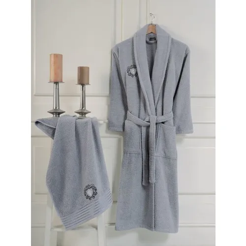 Nakkıs Embroidered 100 Cotton 2 Piece Male Bathrobe Set