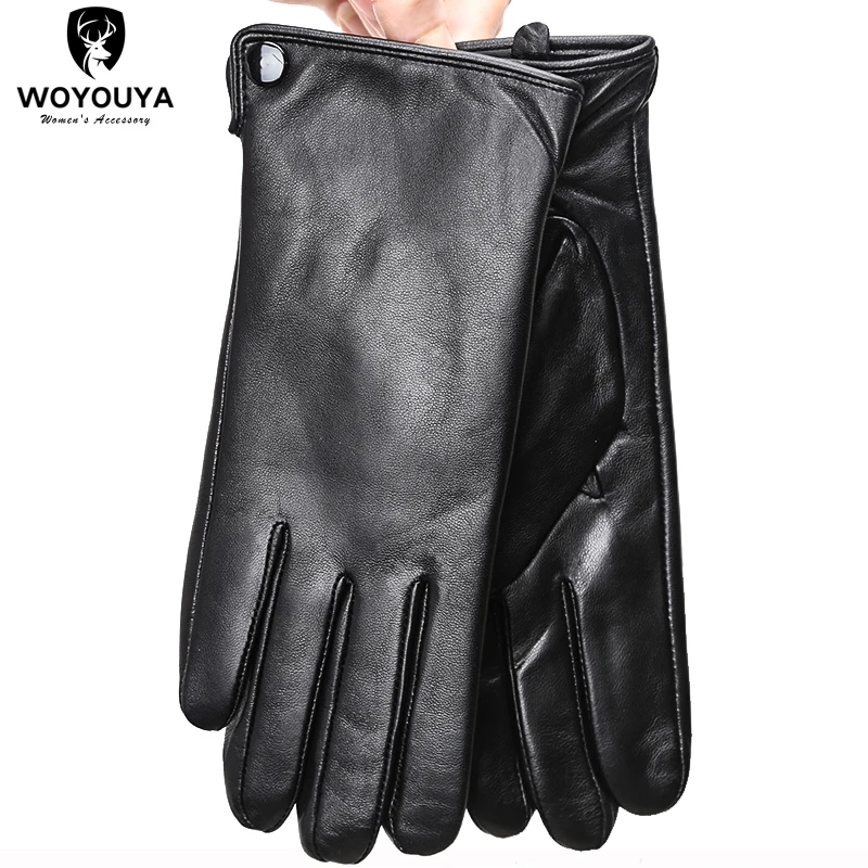 Guantes de piel de oveja suave de alta calidad para hombre, guantes de invierno para mantener el calor, guantes de cuero negro Simple, 8011Y