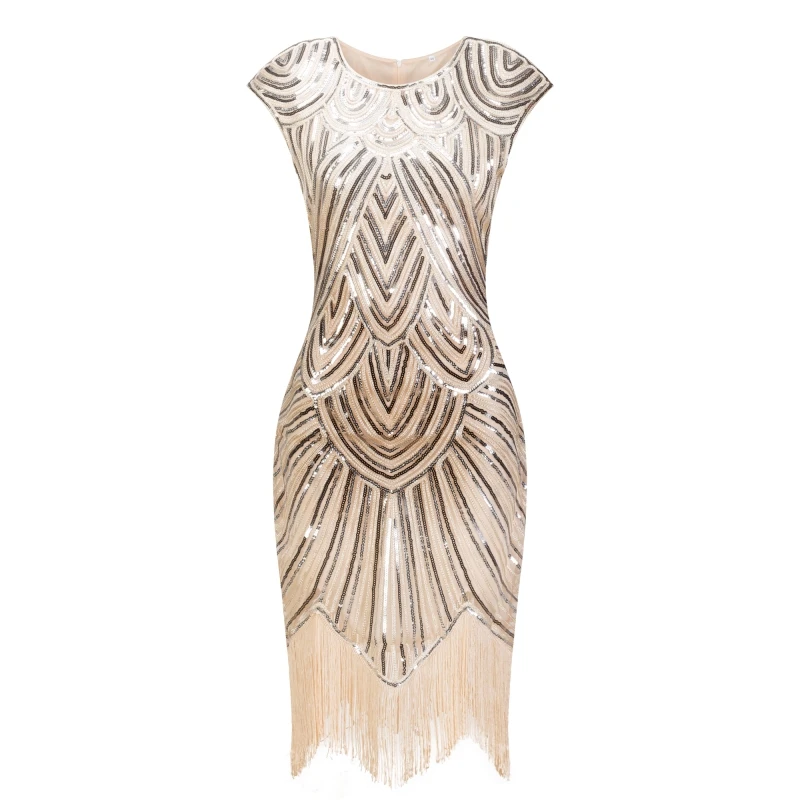 1920S Flapper Jurk Great Gatsby Jurk O-hals Cap Sleeve Sequin Fringe Party Midi Dress Vestido Zomer Vrouwen Jurk Xxxl plussize