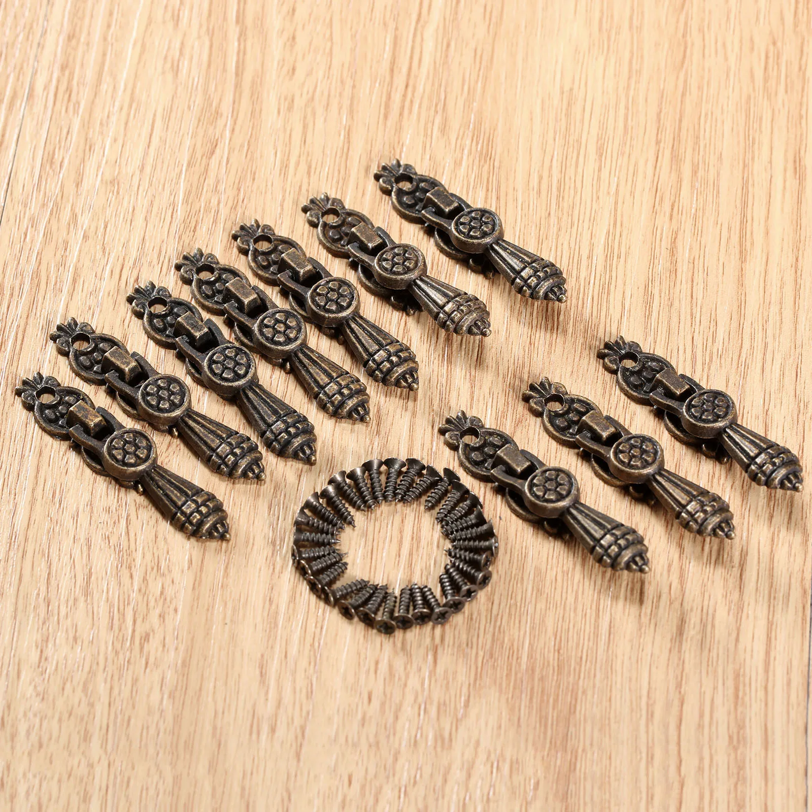 10pcs Antique Furniture Handles Drawer Cabinet Handle and Knob for Jewelry Wooden Box Kitchen Door Pull Handle Knobs 2.05
