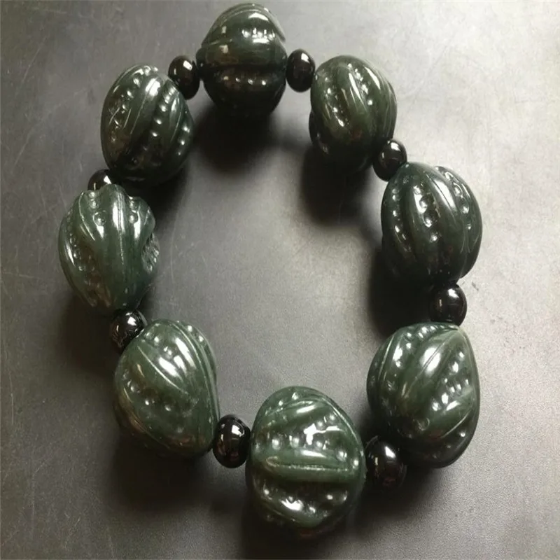 Chinese Hand-Carved Natural Hotan Jade Bracelet Sapphire Jade Walnut Bracelet Jade Bracelet