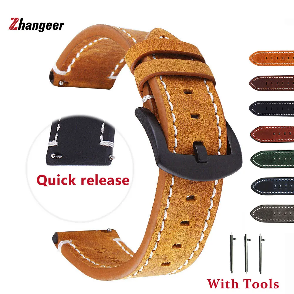 

18-24mm Vintage Quick Release Retro Genuine Leather Watchband Crazy Horse Men Women Straps For Gear s3 /MOTO Watches Buckle Belt