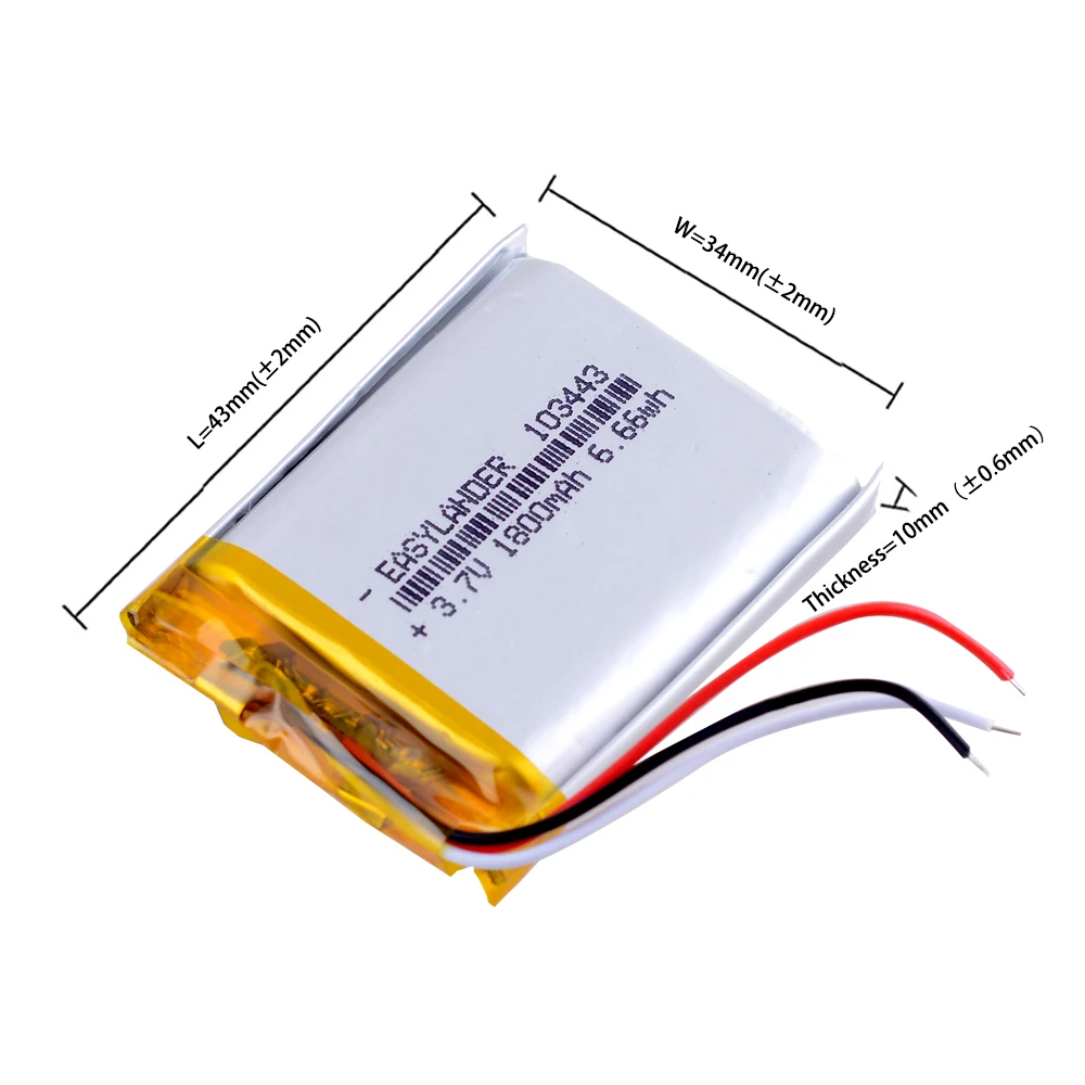 3 linie 3.7V 103443 1800mAh akumulator litowo-jonowy polimerowy do MP3 nawigacja GPS dryfowania Stealth 2 kamera akcji