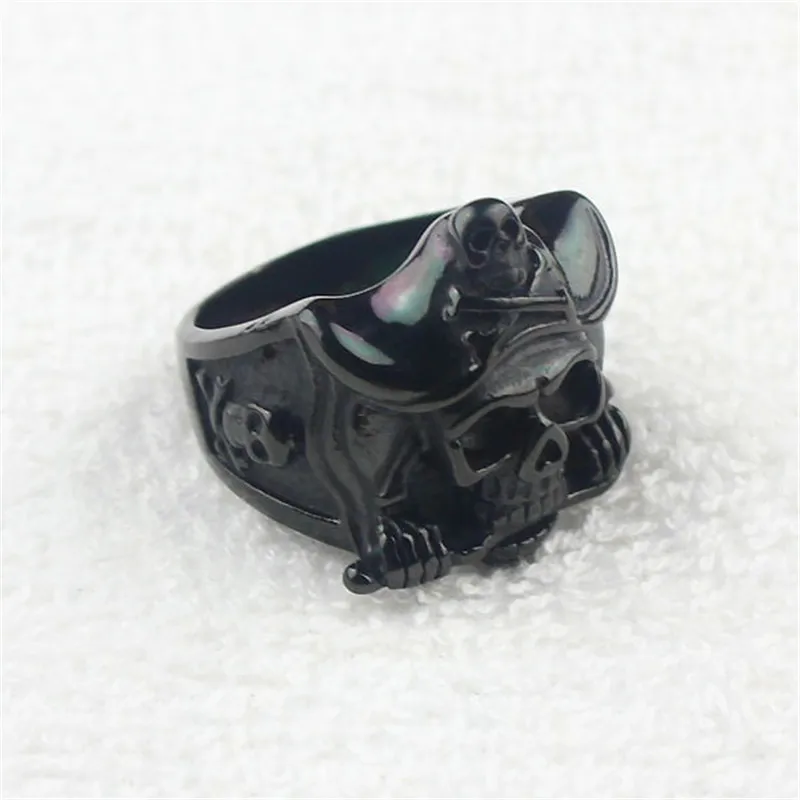 Cool Men's Black Pirate Skull Knife Caribbean Biker Stainless Steel Biker Ring US Size 8/9/10/11/12/13