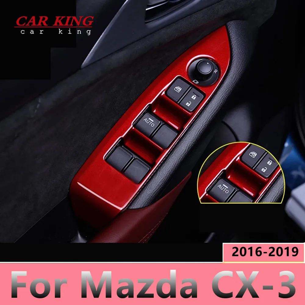 

Car Interior Door Armrest Panel Window Switch Lift Buttons Cover Trim Sticker For Mazda CX3 CX-3 CX 3 2016 2017 2018 accessories