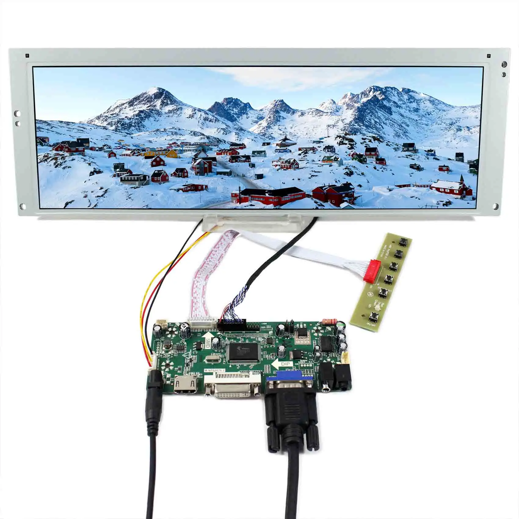 VSDISPLAY 14.9inch LTA149B780F 1280x390 LCD Screen and Controller Board for Arcade Marquee/DMD Virtual Pinball/Car Gauge Monitor