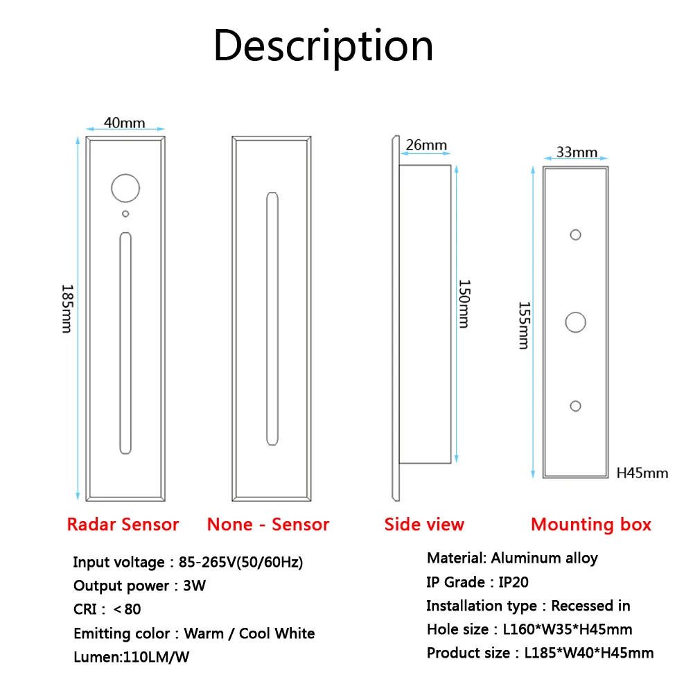 3W Led schody czujnik ruchu oświetlenie nocne 85-265V kryty zewnętrzny kinkiety schodkowe wodoodporne oświetlenie schodów narożny korytarz schody