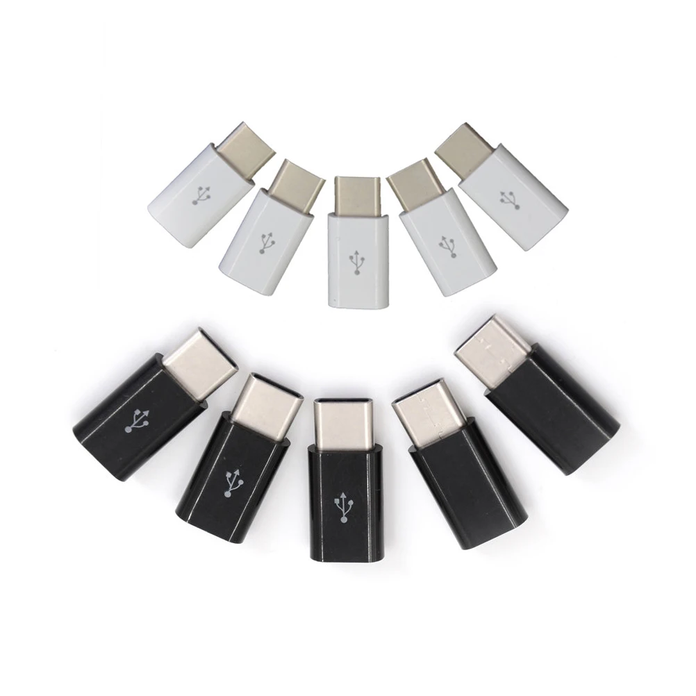 5pcs/lot black and white USB 3.1 Type C Male to Micro USB Female Adapter Type-C Converter Connector USB-C ABS sets