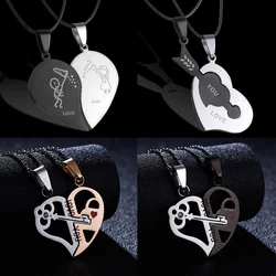 Rinhoo Couples Necklace Jewelry Broken Heart Necklace Stainless Steel Engrave Love You Pendants Necklace Family Lovers Jewelry