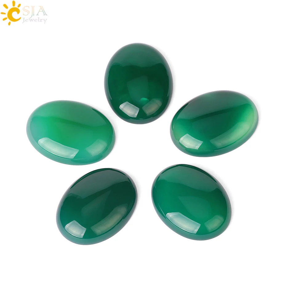 CSJA 23x30mm Green Agates Cabochon Stone Oval Natural Precious Stone for Needlework Rings Pendants Jewelry Making Flat Back G708