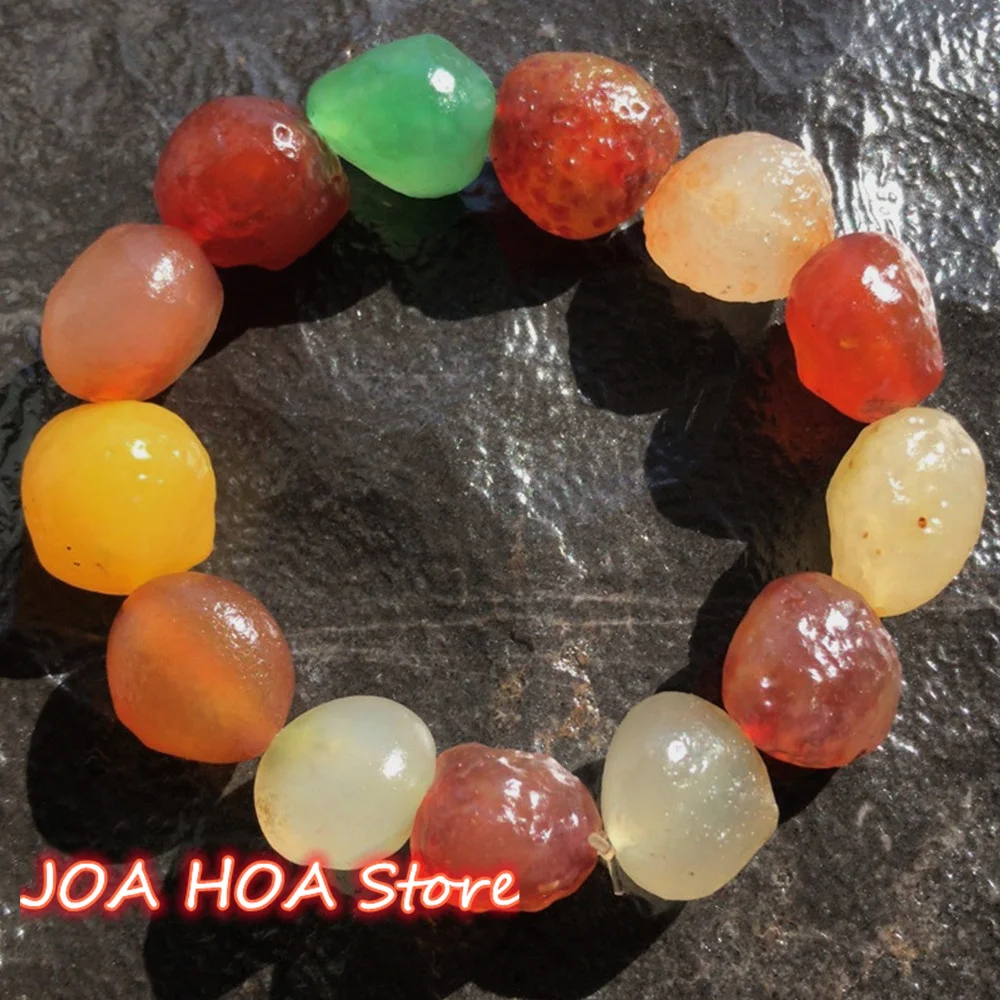 

Natural Colorful Alxa Mountain Range Agate Original Stone Bangle Jade Follow-type Bead Single Circle Bracelet Fine Jewelry