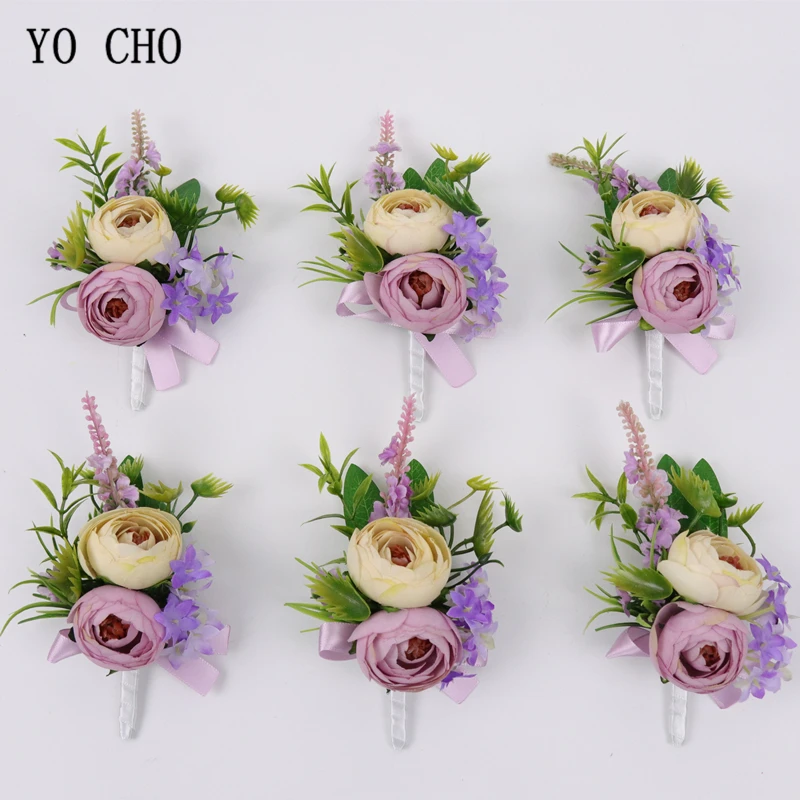 YO CHO Bruiloft Corsages En Boutonnières Hoge Kwaliteit Zijde Rose Orchidee Bloem Meisje Corsages Prom Lint Kunstmatige Pols Bloemen