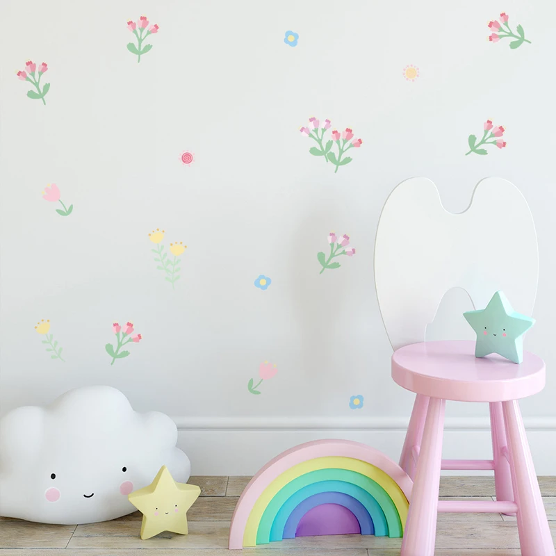 Beautiful Flowers Wall Stickers for Kids Room, Living Room, Bedroom, Home Decoration, DIY Art PVC Vinyl Decals, 38Pcs Set