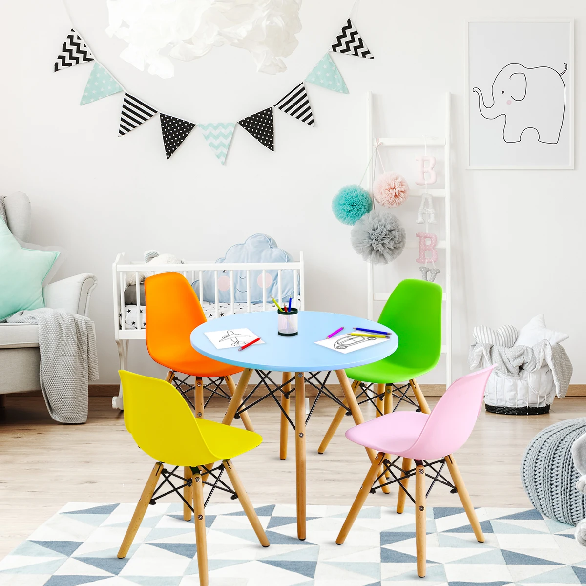 Ensemble de Table et chaise pour enfants, Table de jeu Simple du milieu du siècle avec 4 chaises pour tout-petits