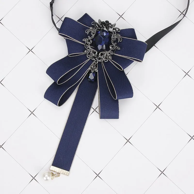 Gorgeous Bow Tie Vintage Luxury Lady Head Diamond Pearl Ribbon Tassel Brooch Chic Girls Elegant Costume Jewelry Collar Pin