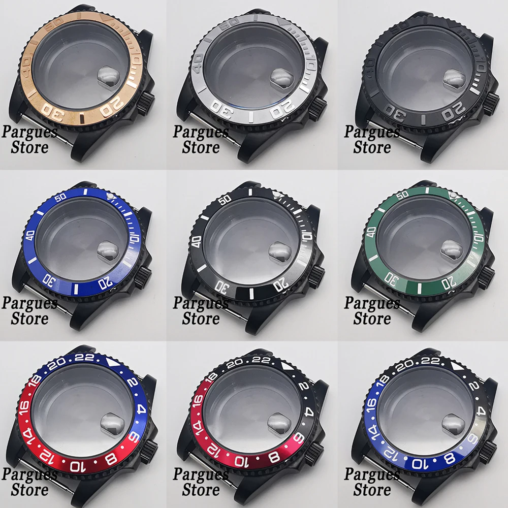 

40mm black PVD watch case sapphire glass fit ETA2824 PT5000 NH35 NH36 Mingzhu DG2813 Miyota8215 movement