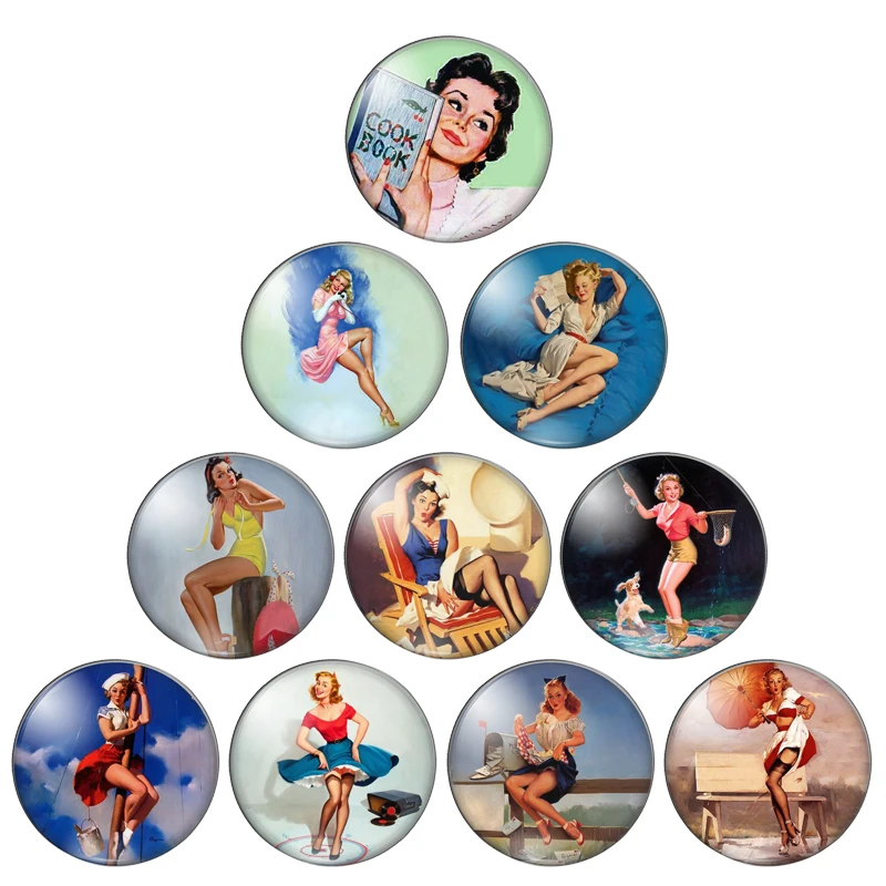 

Vintage Lady beautiful happy life Outdoor sports 10mm/12mm/20mm/25mm Round photo glass cabochon demo flat back Making findings