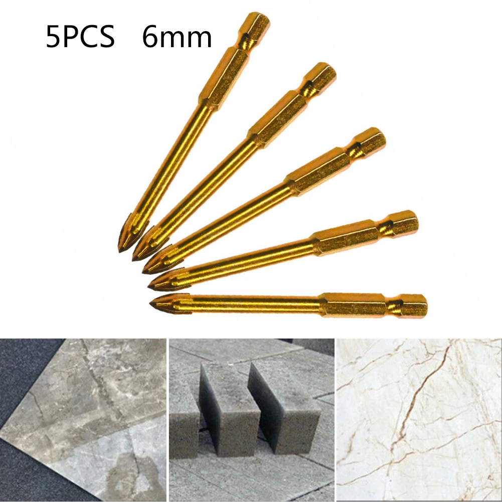 Set di punte per trapano in vetro con codolo esagonale da 5mm 6mm Set di fori per fori in vetro con specchio in marmo rivestito in titanio