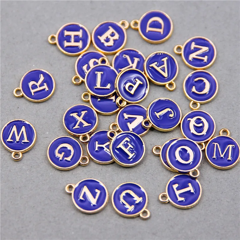 10pcs/26pcs Alphabet Letter Double Face Enamel Charms KC Gold color 12*15mm pendants jewelry making Handmade craft