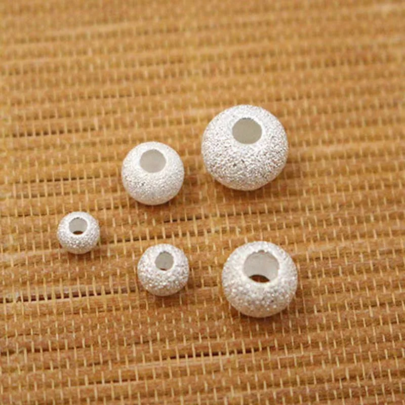 Genuine Real Pure Solid 925 Sterling Silver Round Ball Bead Pendant Spacer Loose Beads  Jewelry Making Findings
