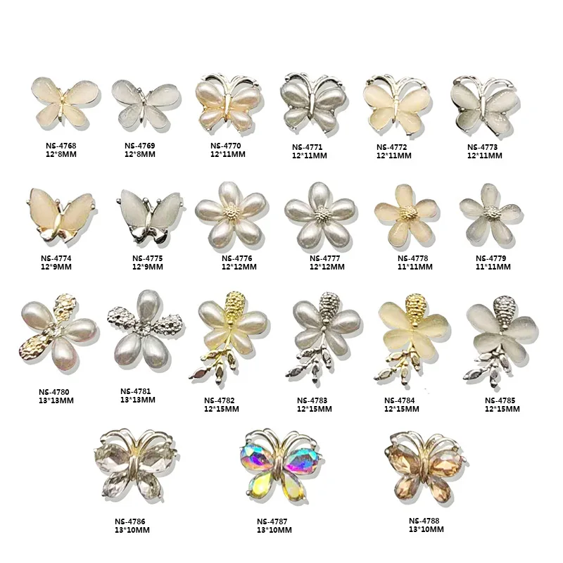 10Pc Luxury Nail Art Flower Butterfly 3D Charms Cat Eyes Gems Pendant Jewelry Crystal Nail Studs For Acylic Manicure DIY Stones