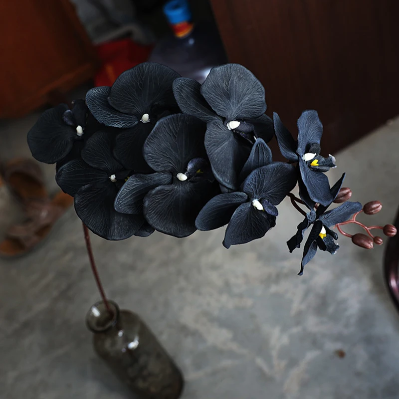 100cm Black Butterfly Orchid Single Artificial Flower Branch Halloween Decoration Home Silk Fake Flower Wedding Party Supplies