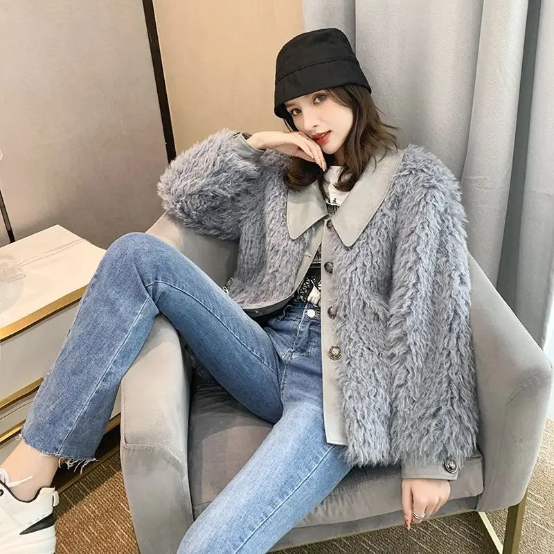 New Autumn Winter Fashion Faux Lambswool Fur Coat Motorcycle Jacket Thick Warm Clothes Women Young Lady Short Furry Top Fashion