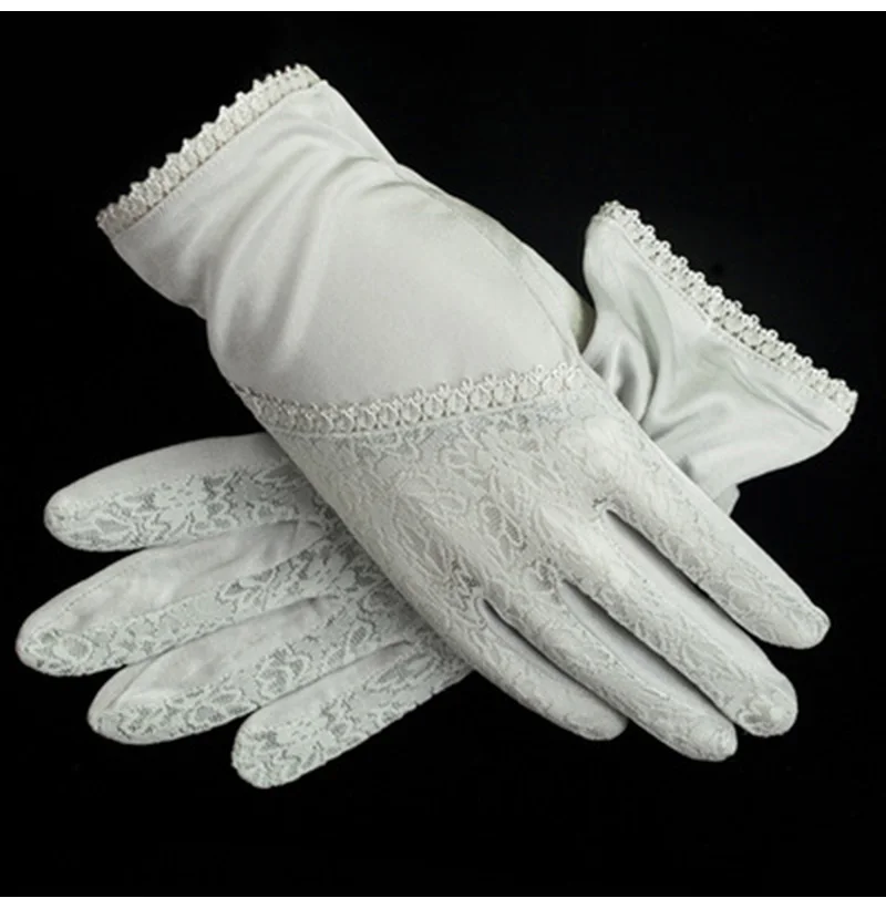 100% Natural Mulberry Silk Gloves Female Summer Thin UV Sunscreen Breathable Sleep Moisturizing Lace Flowers Driving Mittens M49