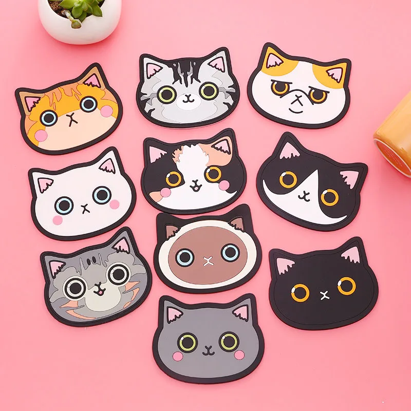 Posavasos de silicona con forma de gato para té, almohadilla para taza, soporte para taza, manteles individuales para mesa de café y bebidas,