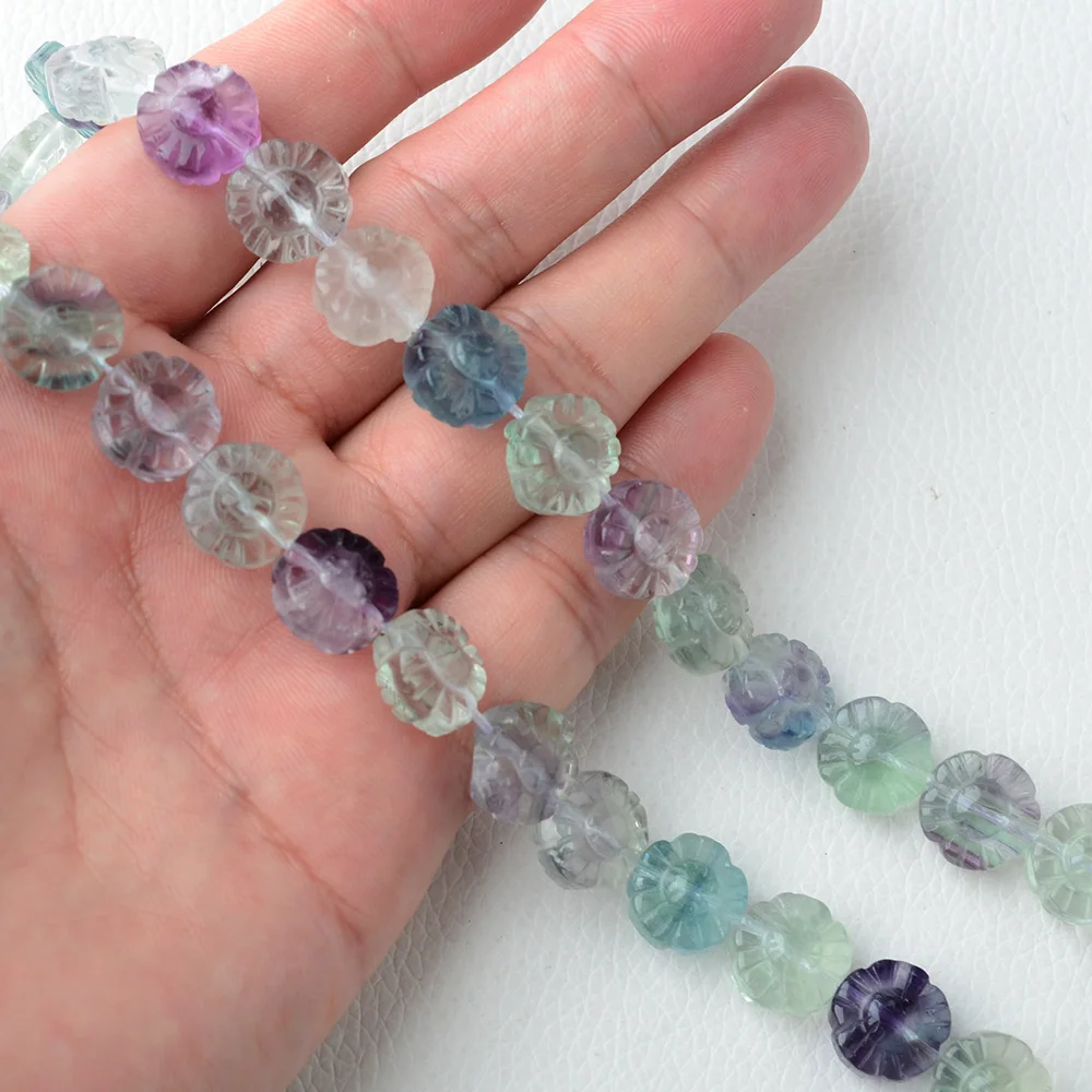 High Quality Natural Lace Purple Blue Green Rainbow Lace Fluorite Stones Flower Floral Carving Necklace Bracelets Beads15