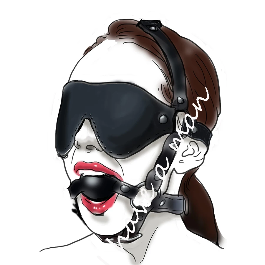 Leather Head Face Mask Mouth Gag,BDSM Bondage Silicone Gag Ball ,Harness Strap Blindfold, Sex Toys For Couples