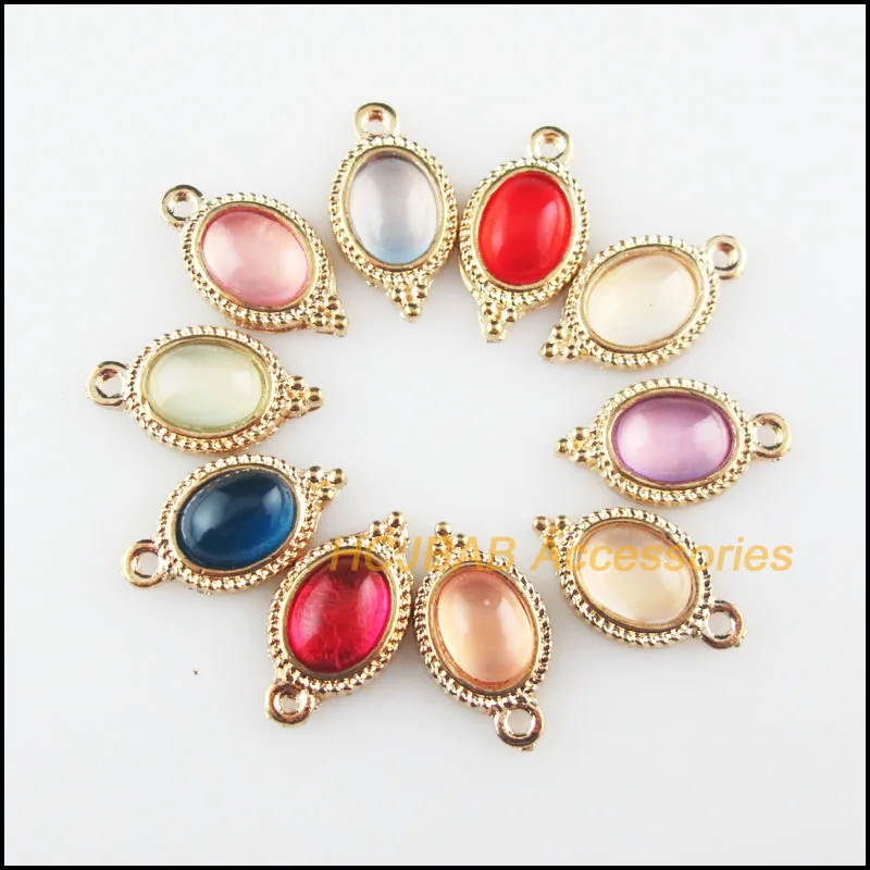 

20 New Oval Charms Mixed Resin Flower Pendants Gold Color 9x16mm