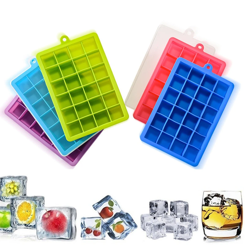 

24 Grids Ice Cube Tray Silicone Ice Cream Jelly Candy Pudding Ice Lolly Mold Tray Maker Holder with Lid Kitchen Accessories