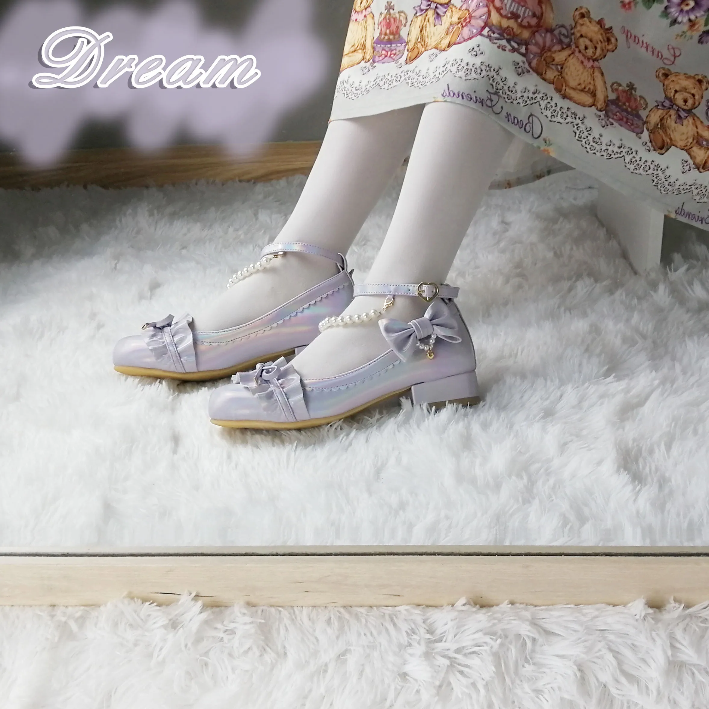 Lolita tea party with cute flowers and loli Japanese round head small leather shoes Bowknot Princess Kawaii Girl Women Shoes cos