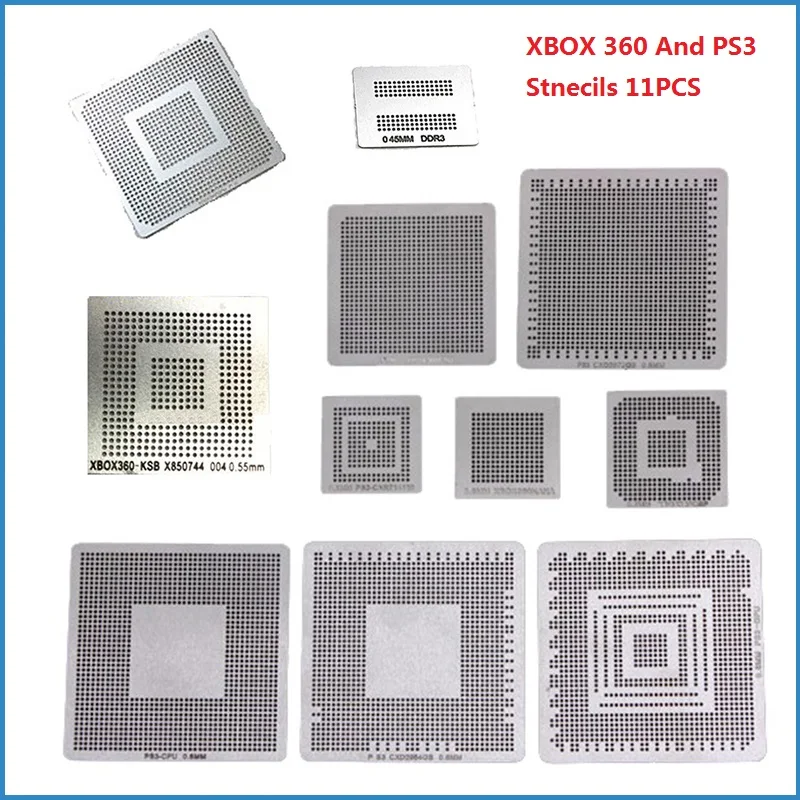 

11Pcs/Set Hot Sale Game Consoles Direct Heating BGA Reballing Stencils For XBOX 360 PS3 CPU GPU Chip IC Repair Stencil Kit