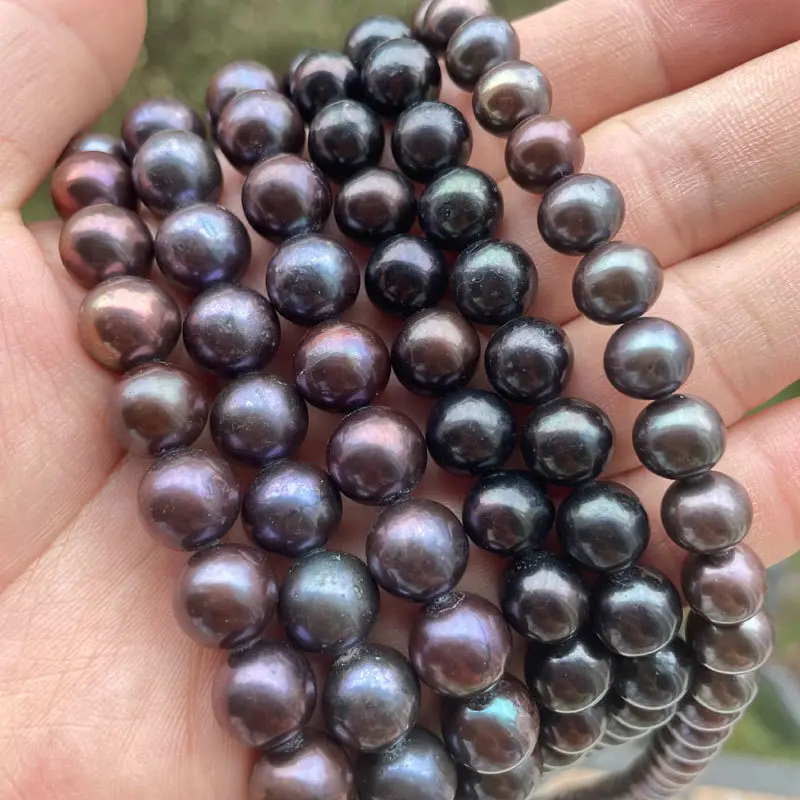 Round Natural Black Freshwater Pearl Beads 15 inches for DIY Necklace Bracelet Earrings Rings Jewelry Making 8-9/9-10/10-11mm