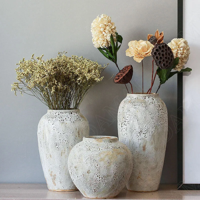 

European Stoneware Vases Retro Matte Decor Living Room Desktop Flower Vase Creativity Hotel Reception Dried Flowers Organizer