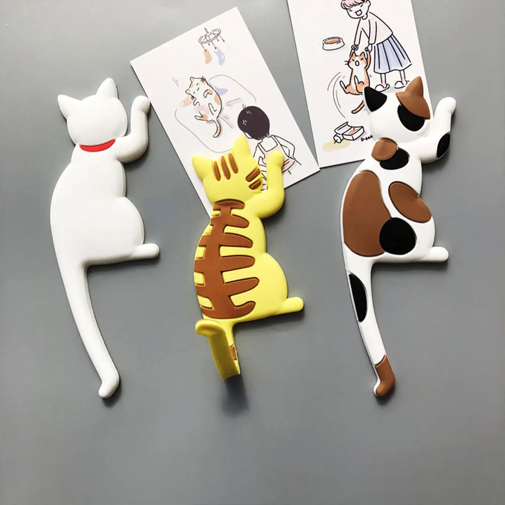 Japanese Cat Cartoon Design Tail Hook Creative Home Decor Fridge Magnet Refrigerator Decoration Gift For Kitchen Sticker Poster