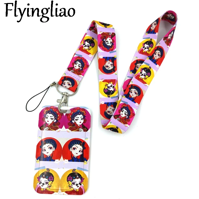 Chinese Style Opera Girl Lanyard Credit Card ID Holder Bag Student Women Travel Card Cover Badge Car Keychain Gifts Accessories