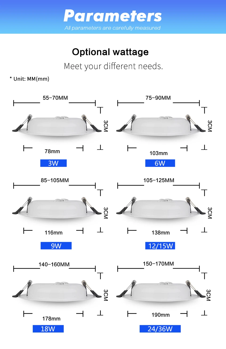 Led Recessed Downlight AC/DC 12V 24V 36V LED Decoration Round Ceiling Lamp 36W 18W 15W 12W 9W 3W LED Spot Light FOR Low Voltages